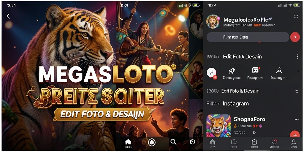 Antarmuka MEGASLOTO menampilkan berbagai filter menarik untuk editing foto.