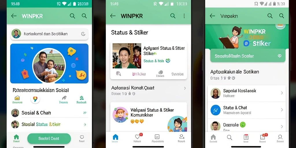 Antarmuka aplikasi WINPKR menampilkan stiker dan status yang menarik.