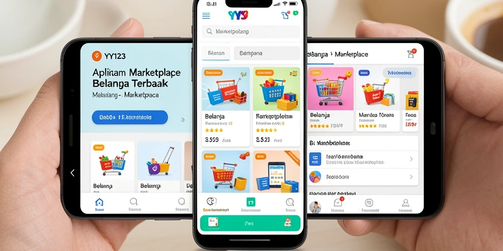 Tampilan antarmuka aplikasi YY123 Marketplace yang interaktif dan menarik.