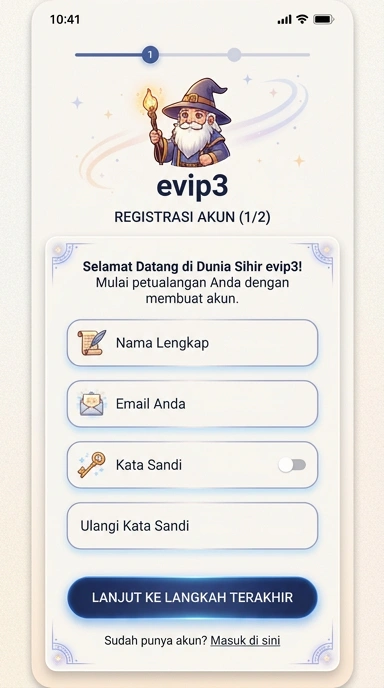 Tampilan halaman daftar evip3